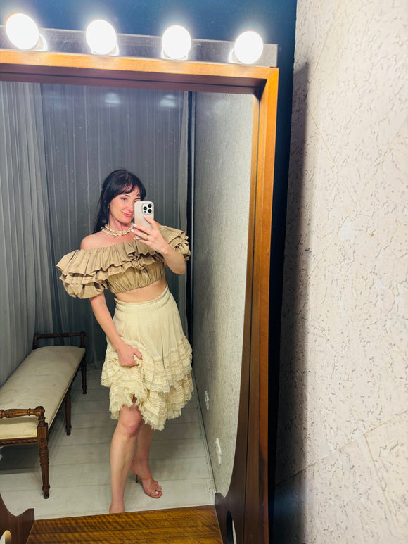 Pre-loved AJE Taupe Ruffle Crop Top