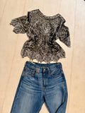 Vintage Black Silver Sheer Lace Top