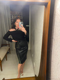 Vintage French Black Leather Skirt