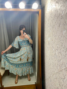 Pre-loved Aqua Print Boho Dress