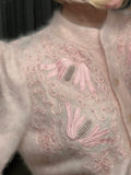 Vintage Baby Pink Angora Knit Cardigan