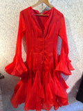 VIntage Red Ruffle Hem & Sleeve Dress