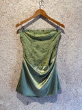 Sage Green Satin Sequin Strapless Mini Dress