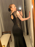 Pre-loved Lipsy London Black Gold Lace Long Dress