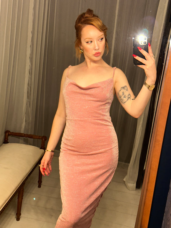 Pre-loved Pink Sparkle Cowl-Neckline Dress