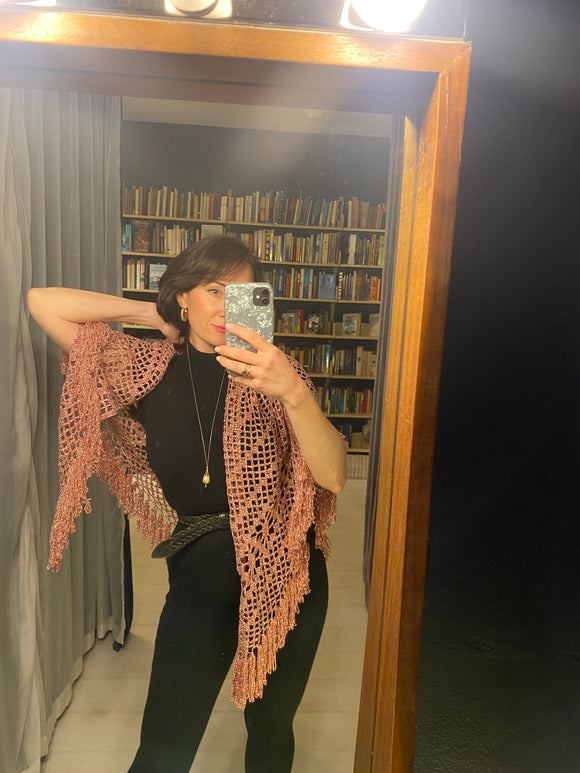 Vintage Metallic Pink Crochet Shawl
