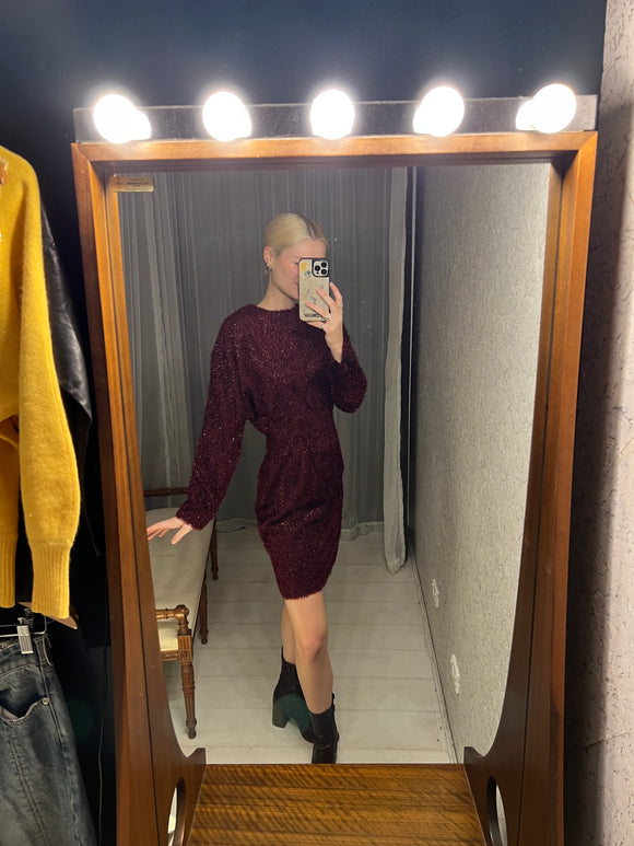 Vintage Maroon Fluffy Dress