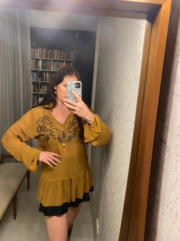Pre-loved NU Denmark Mustard Luxe Peasant Top