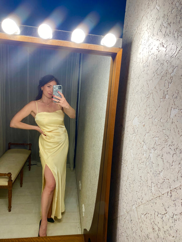 Pre-loved Billy J Lemon Yellow Satin Dress