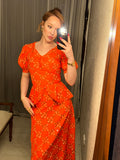 Vintage Floral Orange Maxi-Dress