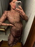 Vintage Blush Silk Orchid Lace Long Dress