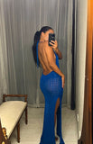 Pre-loved Blue Metallic Crochet Dress