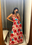 Vintage Red Pink Halter Maxi-Dress