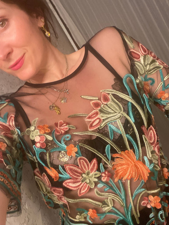 Vintage Embroidered Sheer Top