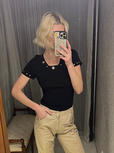 Pre-loved Queenspark Black Eyelet Top