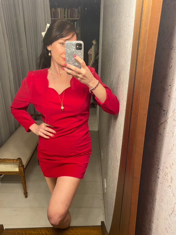 Twisted Sister Fuschia Velvet Long Sleeve Dress