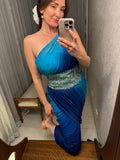 Handmade Blue Sequin Beaded Cocktail Dress