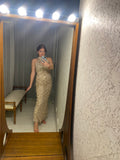 Pre-loved Miss Holly Gold Sequin Fringe Evening Dress
