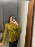 Pre-loved CUE Chartreuse Silk Burnout Top