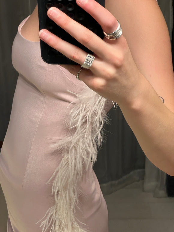 Pre-loved MISHA Pale Pink Dress w Feather Trim