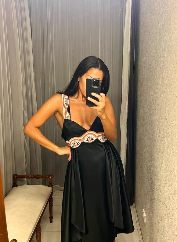 Pre-loved Black Silky Dress with Bead Detail