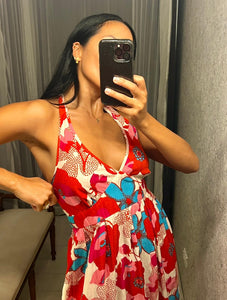 Vintage Red Pink Halter Maxi-Dress