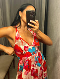 Vintage Red Pink Halter Maxi-Dress