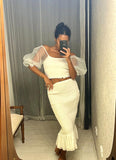 Pre-loved White Ruched Organza Sleeve Top