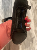 Pre-loved CHANEL Silver CC Black Suede Heels