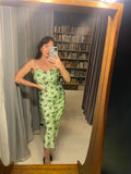 Pre-loved Lime Green Micro Floral Silky Dress
