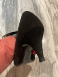 Pre-loved CHANEL Silver CC Black Suede Heels