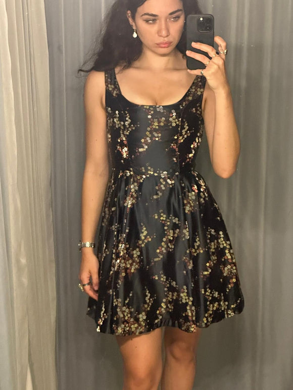 Pre-loved Black Satin Cherry Blossom Dress