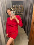 Twisted Sister Fuschia Velvet Long Sleeve Dress
