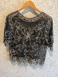 Vintage Black Silver Sheer Lace Top