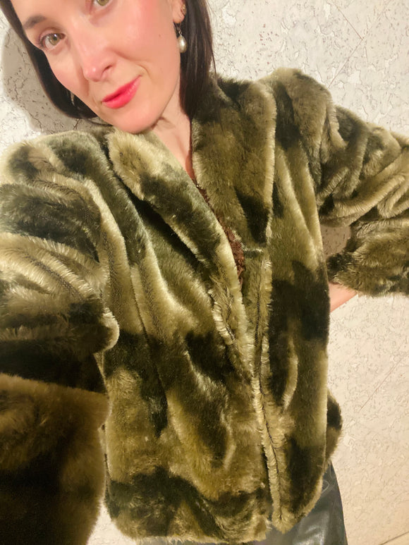 Vintage Khaki Faux Fur Jacket