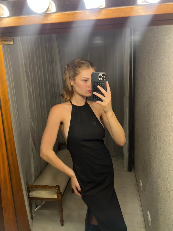 Pre-loved Black Cotton Halter Long Dress
