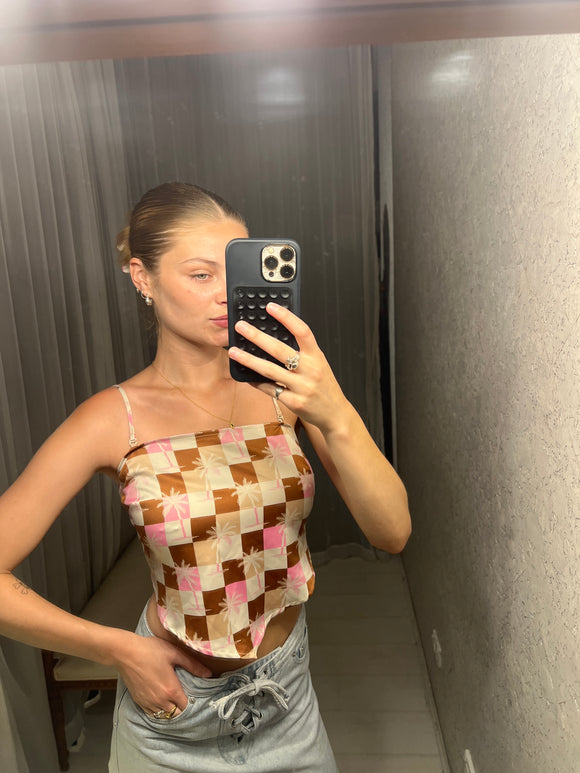 Pre-loved Check Palm Print Handkerchief Top