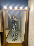 Vintage Black & White Floral Maxi-Dress