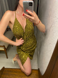 Olive Sequin Party Dress