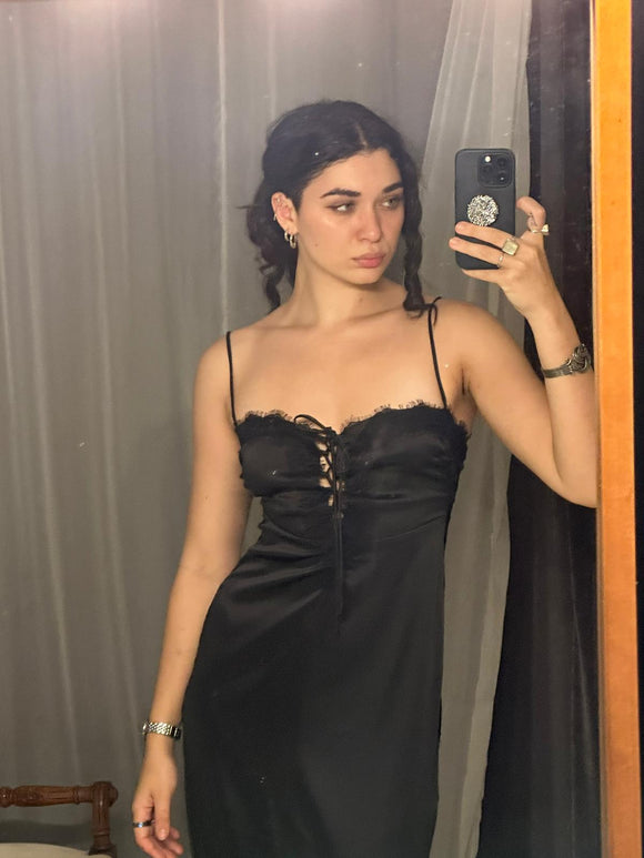 Pre-loved Dazie Black Slip Dress w Lace Detail