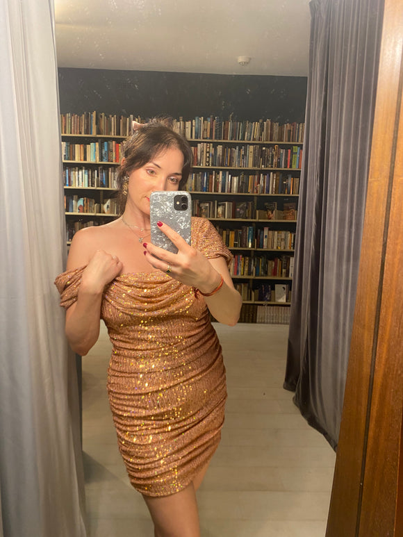 Pre-loved LOVER Rose Gold Off-Shoulder Sequin Dress