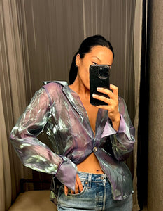 Pre-loved Mermaid Blue Organza Blouse Top