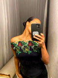 Pre-loved Etincelle Black Embroidered Toucan Top