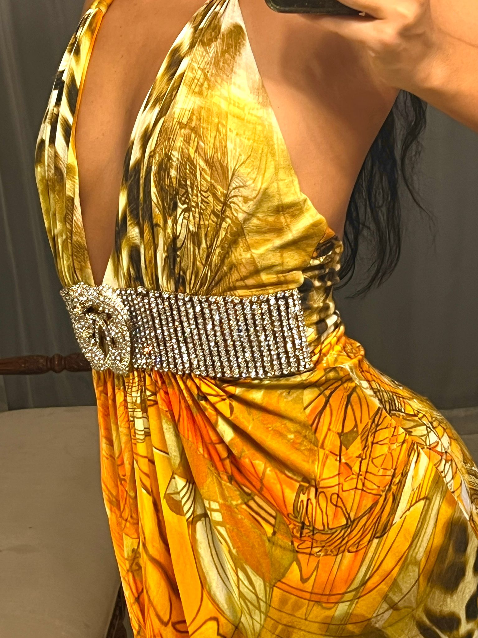 Pre-Loved Bedazzled Belt Versace-Vibes Halter Dress GrandDays Pre-Loved Bedazzled Belt Versace-Vibes Halter Dress GrandDays