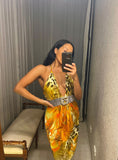 Pre-Loved Bedazzled Belt Versace-Vibes Halter Dress
