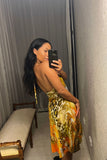 Pre-Loved Bedazzled Belt Versace-Vibes Halter Dress