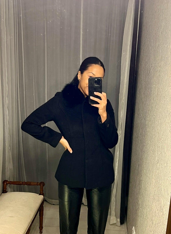 Pre-loved Black Wool Fur Collar Jacket