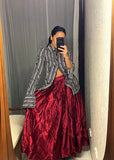 Hand Tailored Long Maroon Satin Skirt