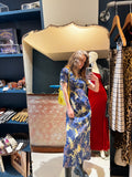 Vintage Blue Print Oriental Maxi-Dress