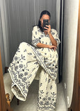 Pre-loved India Cream Black Embroidered Pant Suit